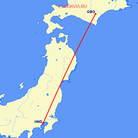 перелет Токио — Обихиро на карте