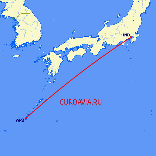 перелет Токио — Окинава на карте