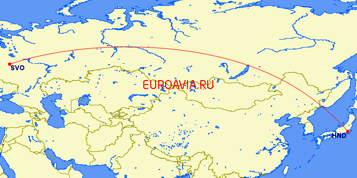 перелет Токио — Москва на карте