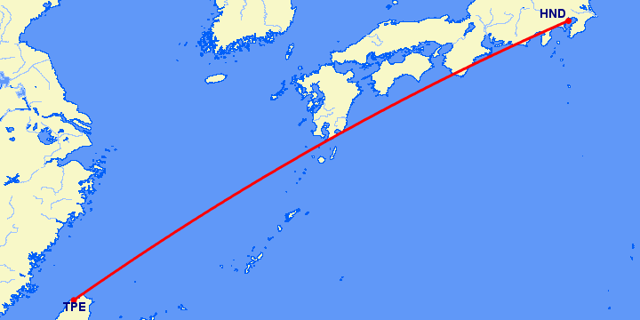 перелет Токио — Тайбэй на карте