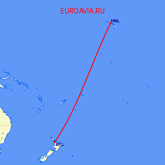 перелет Гонолулу — Окленд на карте