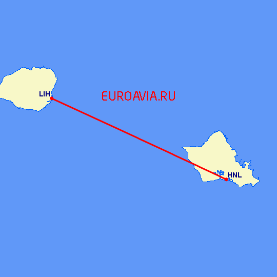 перелет Гонолулу — Kauai Island на карте