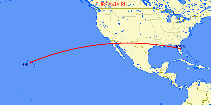 перелет Гонолулу — Орландо на карте