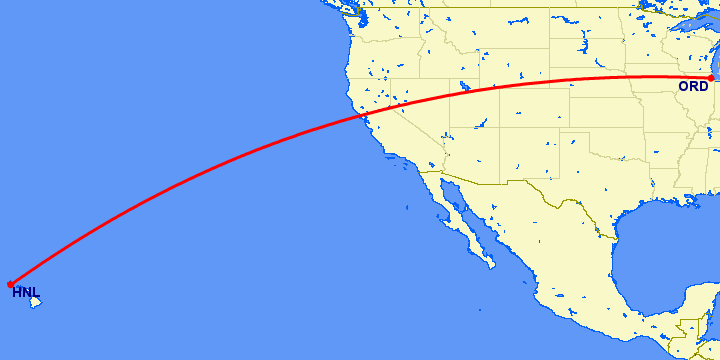 перелет Гонолулу — Чикаго на карте