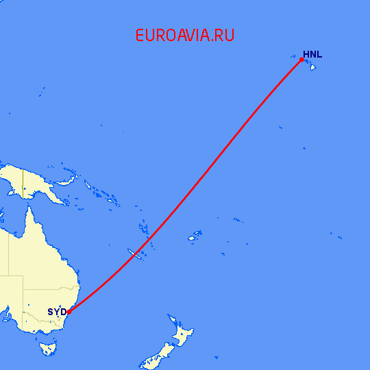 перелет Гонолулу — Сидней на карте