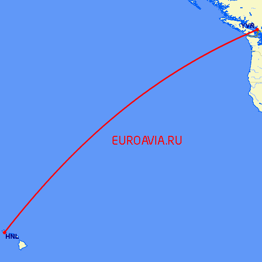 перелет Гонолулу — Ванкувер на карте