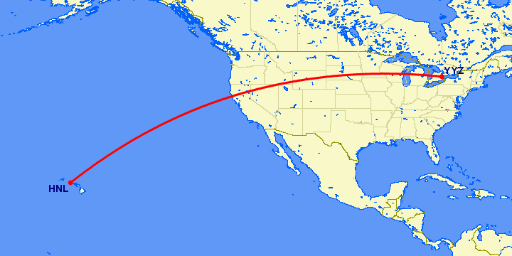 перелет Гонолулу — Торонто на карте