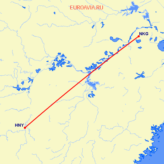 перелет Хеньян — Нанкин на карте