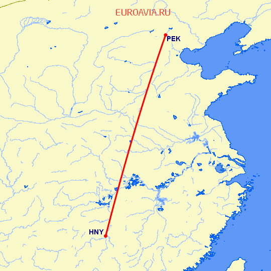 перелет Хеньян — Пекин на карте
