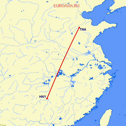 перелет Хеньян — Цзинань на карте