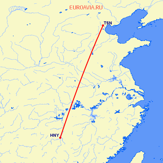 перелет Хеньян — Тяньцзинь на карте