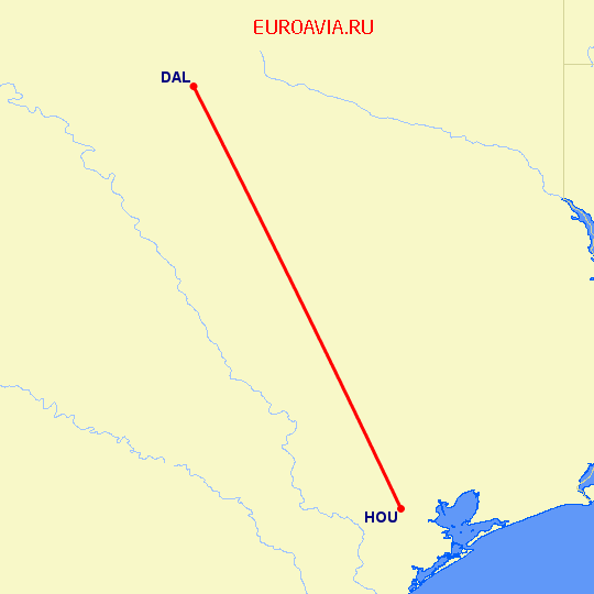 перелет Хьюстон — Даллас на карте