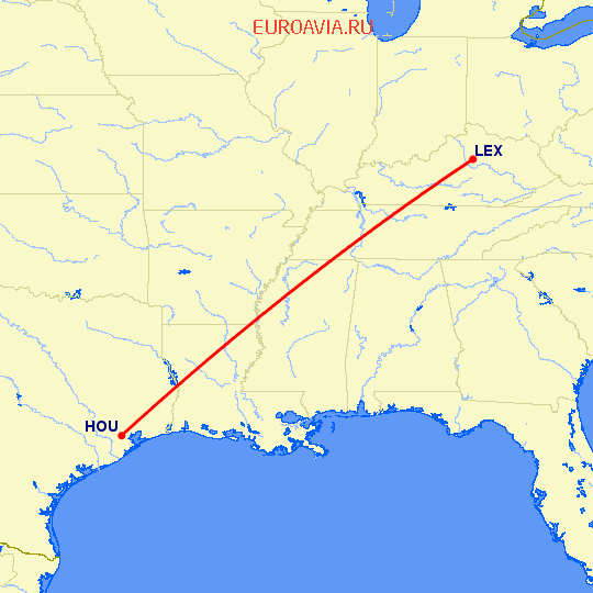 перелет Хьюстон — Lexington на карте