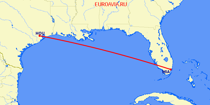 перелет Хьюстон — Майами на карте