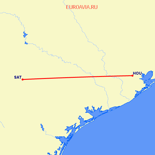 перелет Хьюстон — Сан Антонио на карте