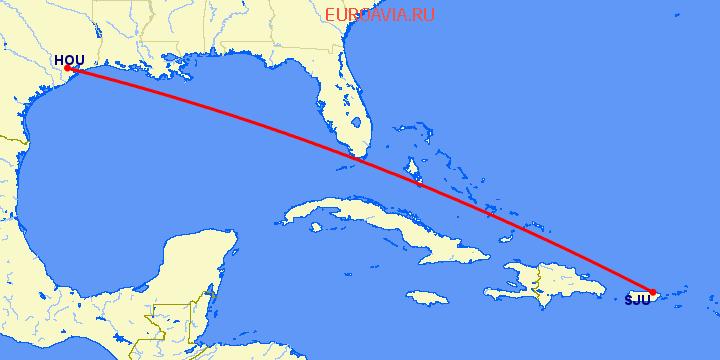 перелет Хьюстон — Сан Хуан на карте