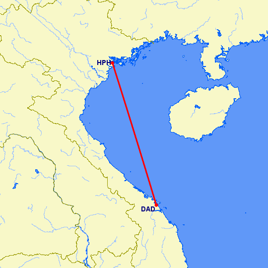 перелет Хейфонг — Да Нанг на карте