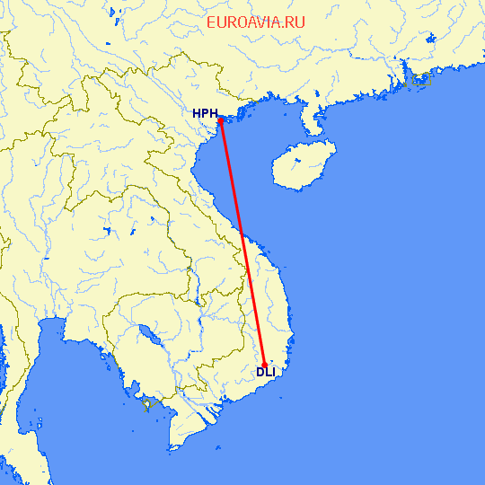 перелет Хейфонг — Далат на карте