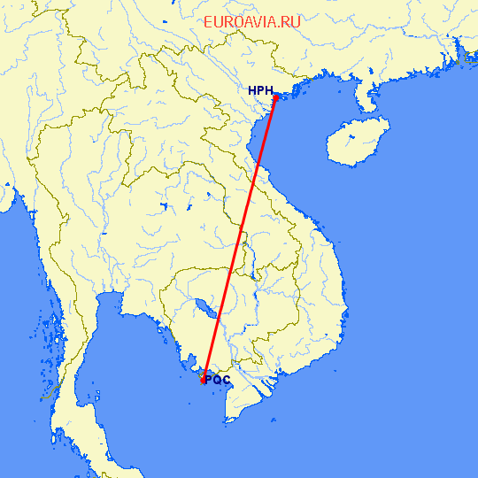 перелет Хейфонг — Пху Квок на карте