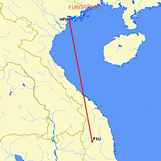 перелет Хейфонг — Плейку на карте