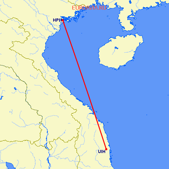 перелет Хейфонг — Qui Nhon на карте