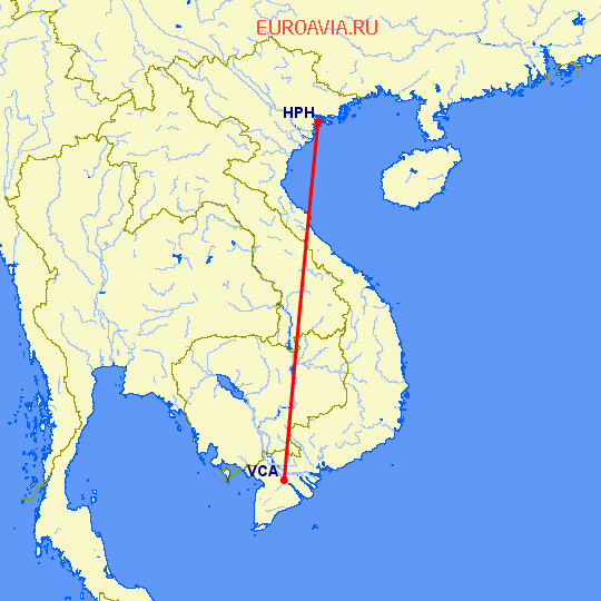перелет Хейфонг — Кан-Тхо на карте