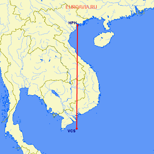 перелет Хейфонг — Con Dao на карте