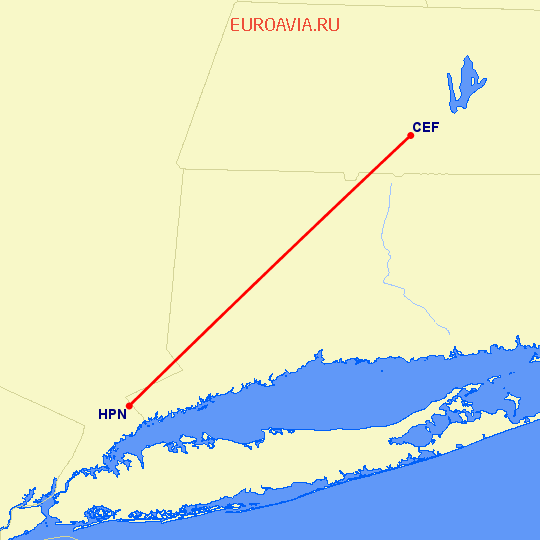 перелет White Plains — Springfield на карте
