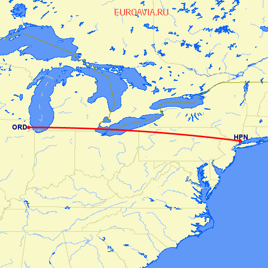 перелет White Plains — Чикаго на карте