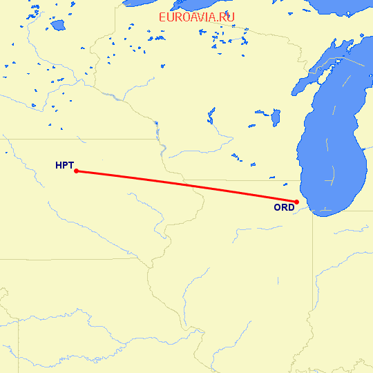 перелет Hampton — Чикаго на карте