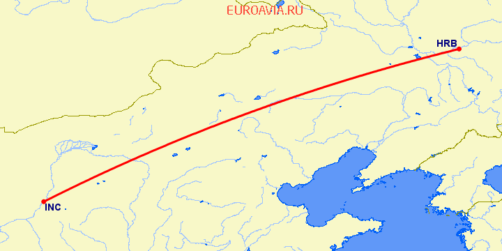перелет Харбин — Фучуан на карте