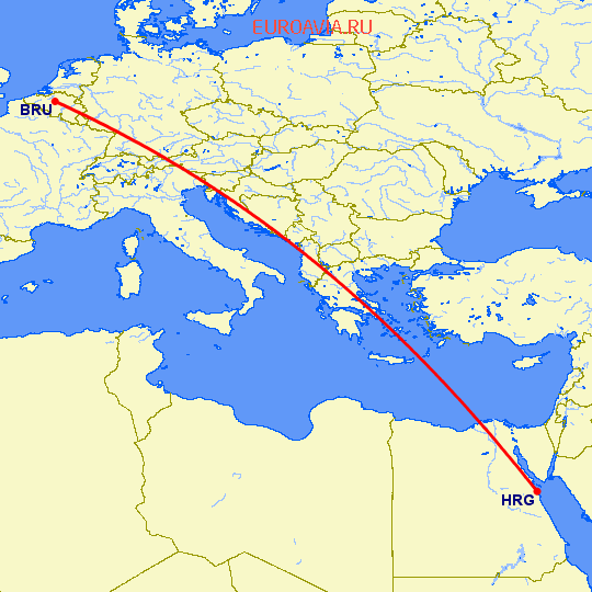 перелет Хургада — Брюссель на карте