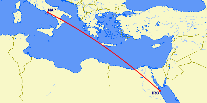 перелет Хургада — Неаполь на карте