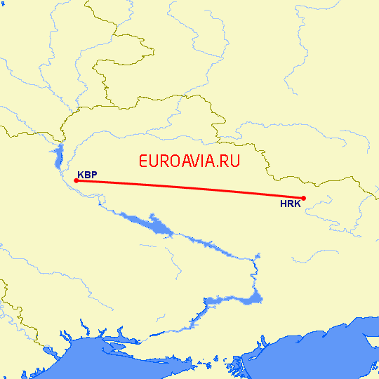 перелет Харьков — Киев на карте