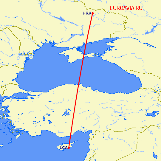 перелет Харьков — Ларнака на карте