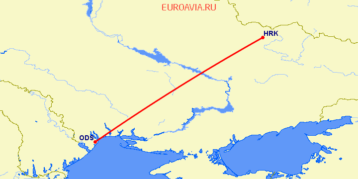 перелет Харьков — Одесса на карте