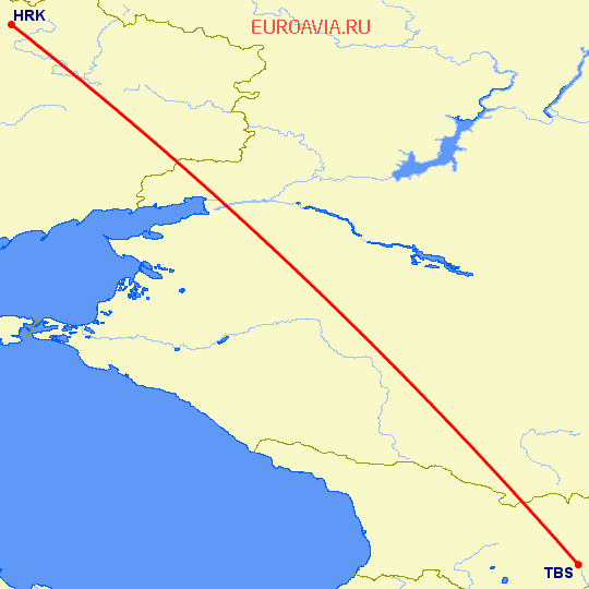 перелет Харьков — Тбилиси на карте