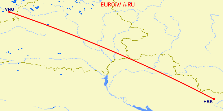 перелет Харьков — Вильнюс на карте