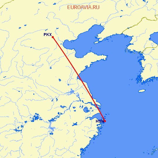 перелет Чжушань — Пекин на карте