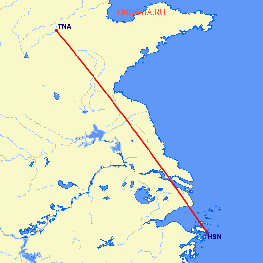 перелет Чжушань — Цзинань на карте