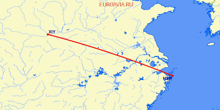 перелет Чжушань — Синьян на карте
