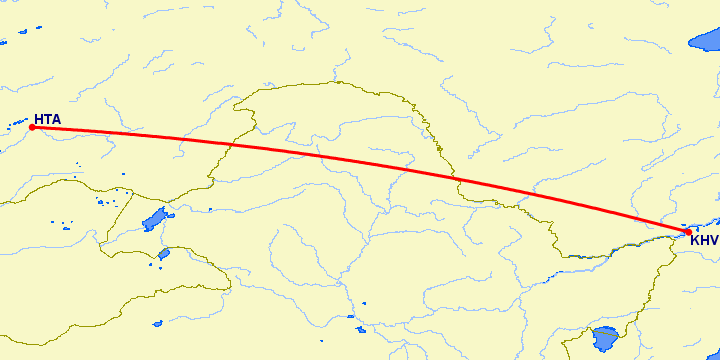 перелет Чита — Хабаровск на карте