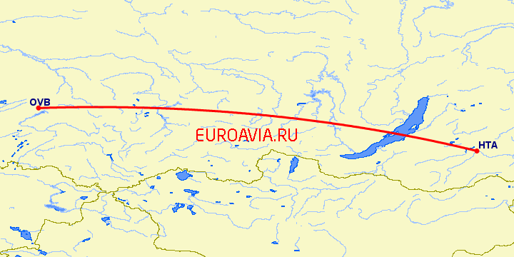 перелет Чита — Новосибирск на карте