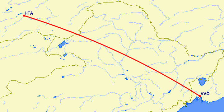 перелет Чита — Владивосток на карте