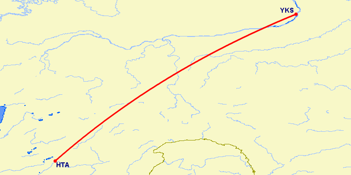 перелет Чита — Якутск на карте
