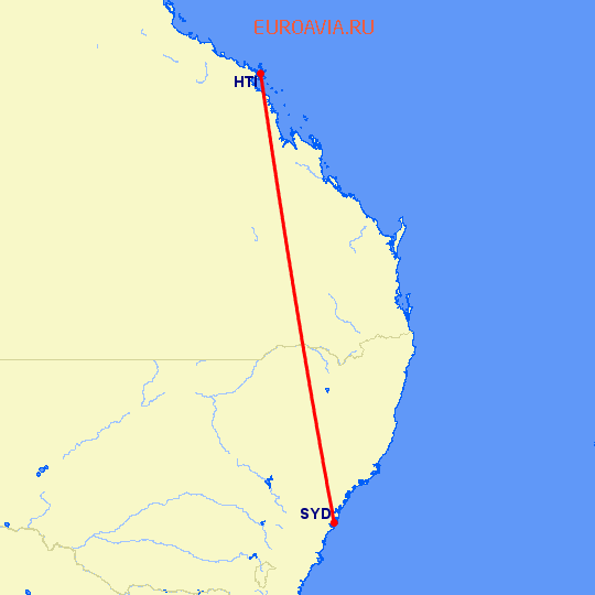 перелет Хамилтон Айленд — Сидней на карте