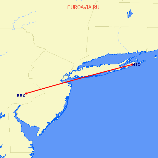 перелет East Hampton — Blue Bell на карте