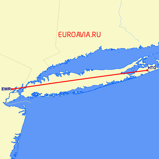 перелет East Hampton — Ньюарк на карте