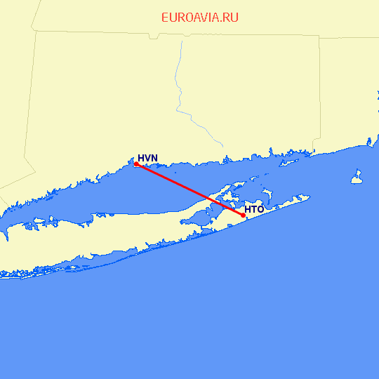 перелет East Hampton — New Haven на карте