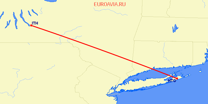 перелет East Hampton — Ithaca на карте